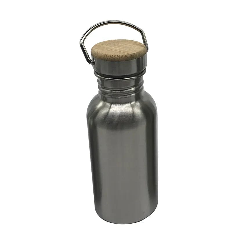 steel water bottle with bamboo lid